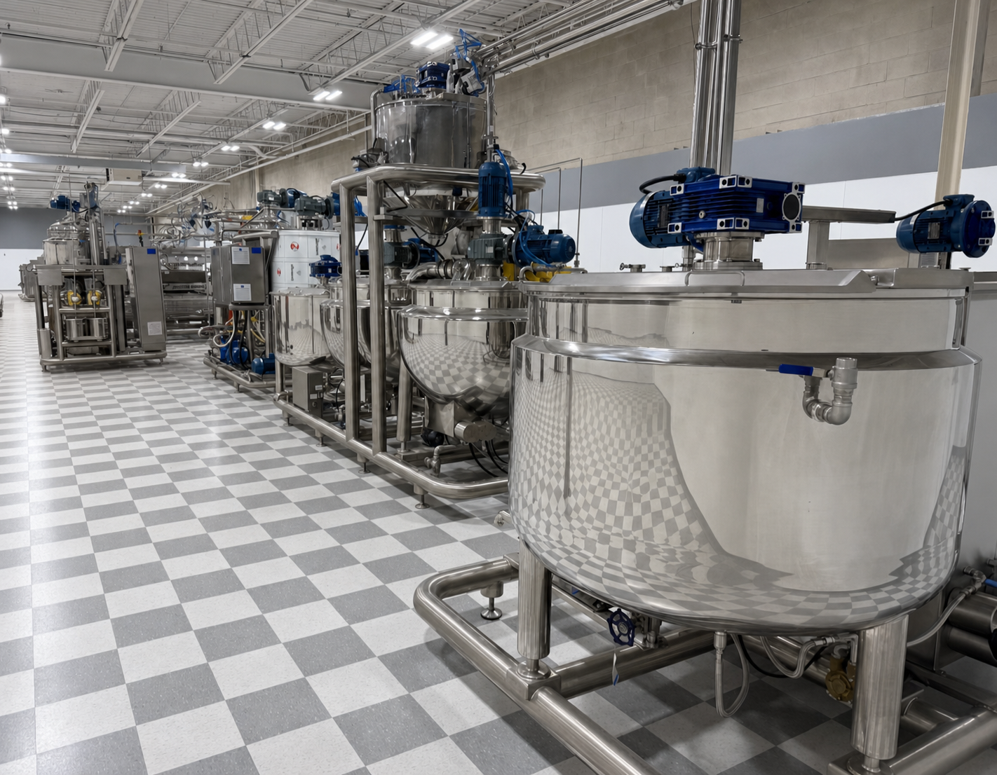 SweetZen Candy production facility with stainless steel mixing kettles